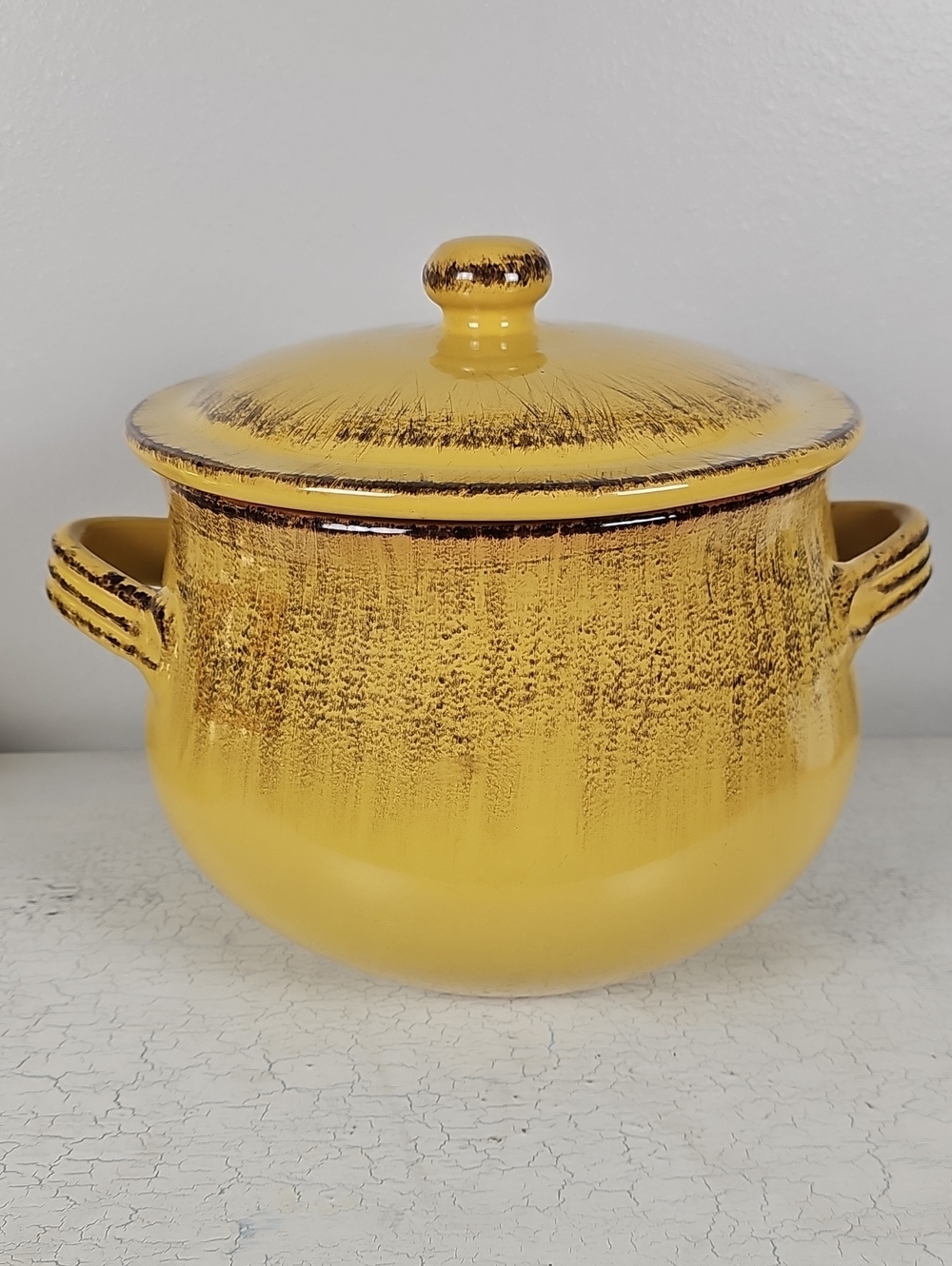 🍲 VTG De Silva Italy Yellow Terracotta Lidded Casserole Dish Bean Pot